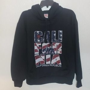 Vintage Hill Heavyweight California Republic Hooded Sweatshirt Mens Medium Black